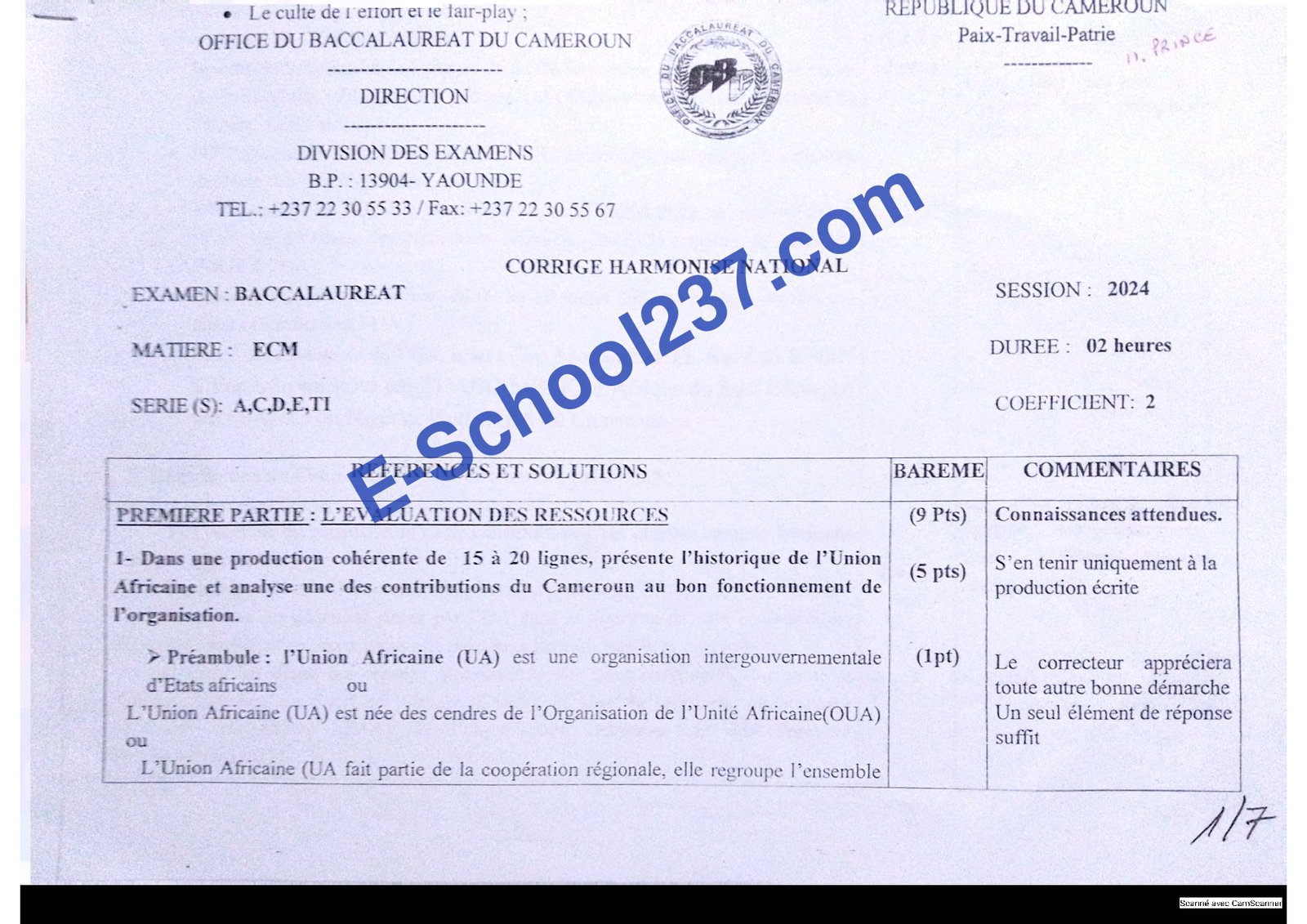 Corrigé Harmonisé OBC _ EC _ Bacc A C D E TI 2024.